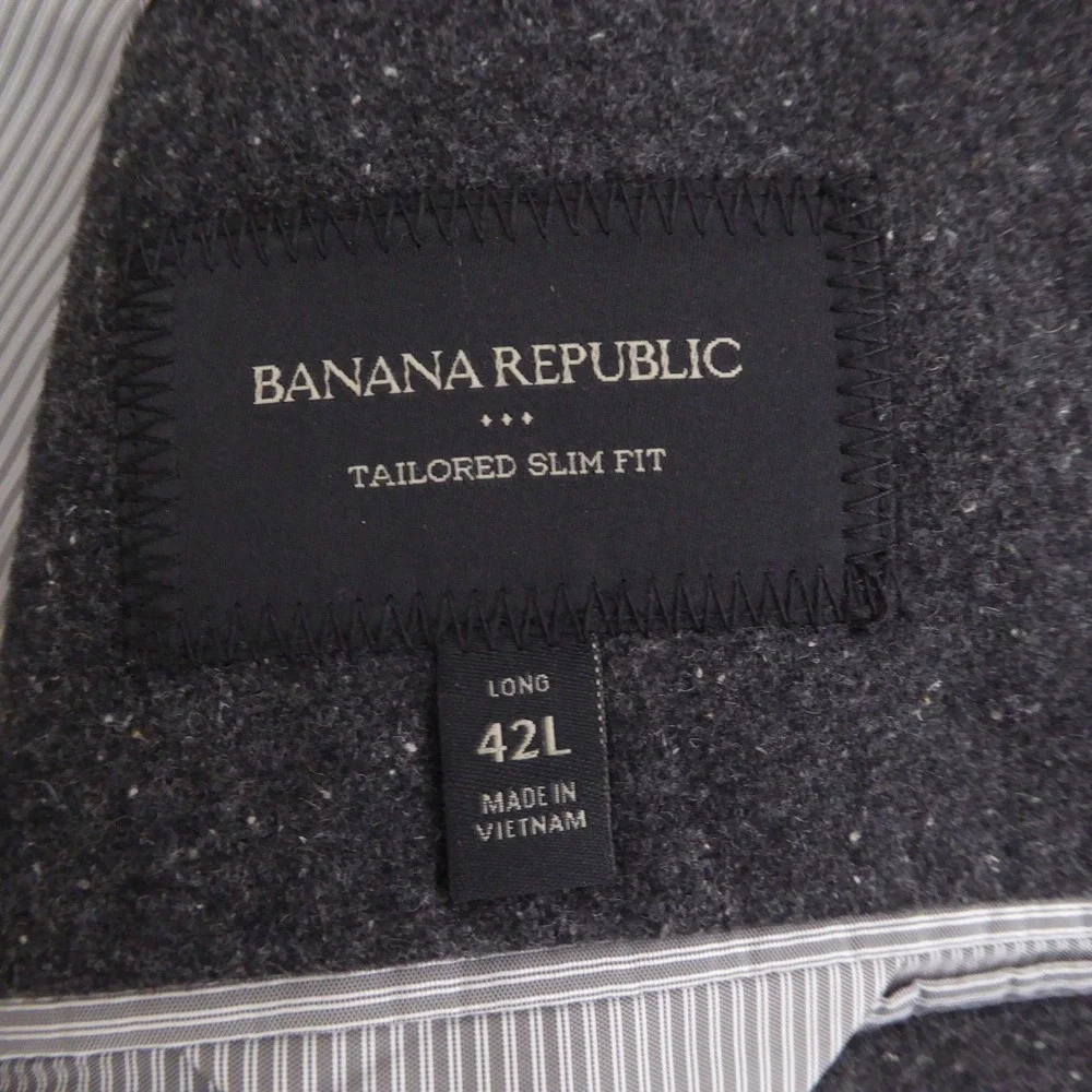 Banana Republic Blazer Textured Knit Charcoal Gray Wool Blend Tailored Slim 42L